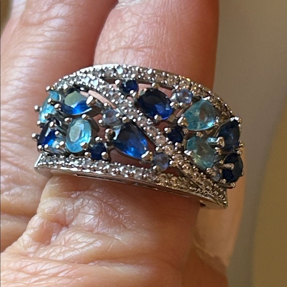 Silver and Lab Sapphire/Topaz Ring - Picture 2 of 6